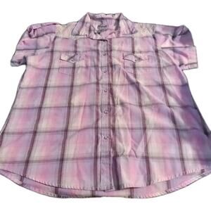 Women's Pink Plaid Wrangler Wrancher Shirt Pearl Snap Lace Accents Cowgirl...